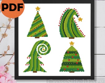 Christmas tree set cross stitch pattern PDF, easy cross stitch pattern, Christmas cross stitch, Christmas ornaments DIY decor