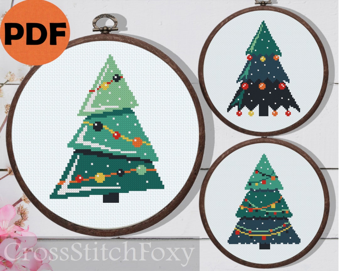 Christmas Tree Cross Stitch Patterns PDF, Easy Christmas Ornaments Cross Stitch, Christmas Wall