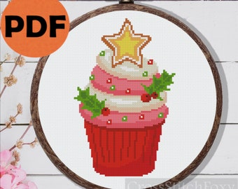 Christmas Cupcake Star Cross Stitch Pattern PDF, Christmas ornaments cross stitch, Christmas sweets, kitchen cross stitch schema