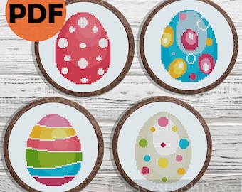 Easter eggs cross stitch patterns PDF, easy small Easter eggs set, Easter DIY wall decor modern counted cross stitch pattern