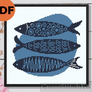 Fish cross stitch pattern PDF, minimalist beginner cross stitch pattern, kitchen cross stitch pattern