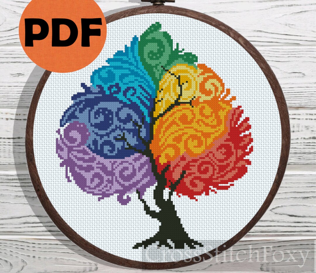 Floral Rainbow Tree Four Seasons Modern Easy Cross Stitch Pattern PDF ...