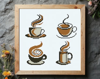 Coffee Cup Cross Stitch Pattern PDF Home Decor Coffee Lovers Gift