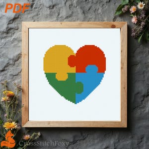 Autism Awareness Small Heart Cross Stitch Pattern (PDF)