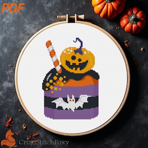 Halloween Cupcake Cross Stitch Pattern: Spooky Sweets Kitchen Decor (PDF Download)