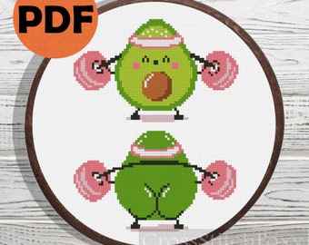 Avocado Squat Gym Sport Funny Cross Stitch Pattern PDF