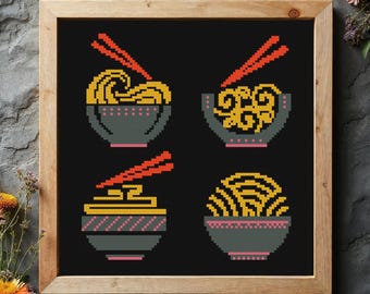 Mini Ramen Bowls Cross Stitch Pattern: Kitchen Decor (PDF Pattern)