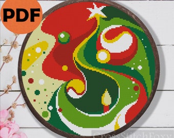 Abstrakte Weihnachtsbaum Ornament Kreuzstichvorlage PDF, einfaches Kreuzstichmuster, Weihnachten Kreuzstich Dekor DIY