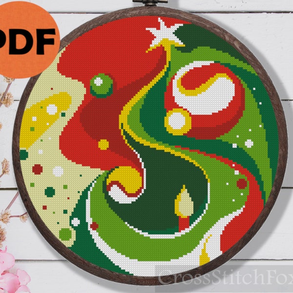 Abstract Christmas tree ornament cross stitch pattern PDF, easy cross stitch pattern, Christmas cross stitch decor DIY