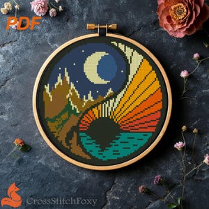 Modèle de point de croix paysage Ying Yang : art moderne (téléchargement PDF)