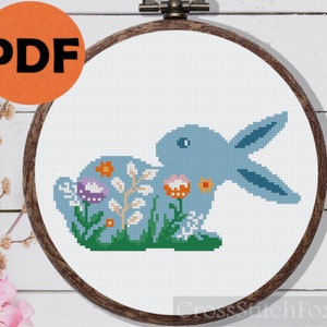 Floral Easter Bunny Cross Stitch Pattern (PDF Download)