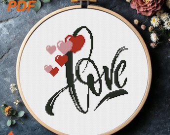 Schema punto croce amore, regalo di nozze per San Valentino (schema PDF)