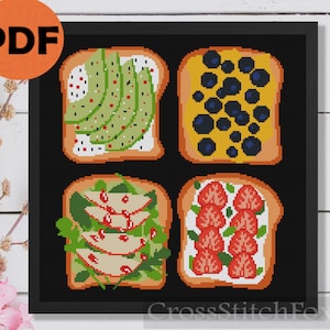 Kruissteekpatroon ontbijttoast: gezonde voeding (pdf-patroon)