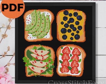 Sandwich Breakfast Bread Toast Healthy Food Kitchen Cross Stitch Pattern PDF