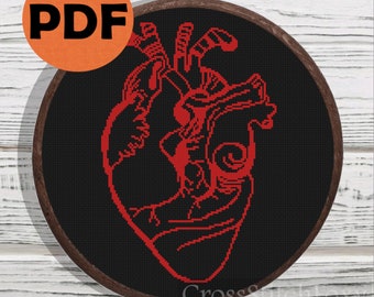 Anatomical heart modern cross stitch pattern PDF, Anatomy heart embroidery pattern, Grey's anatomy cross stitch cardiology