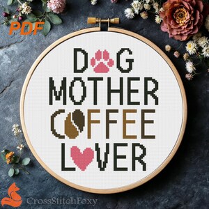 Dog Mom Coffee Lover Cross Stitch Pattern: Paw Print (PDF Pattern)