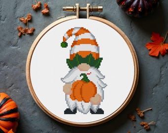 Fall Gnome Pumpkin Cross Stitch Pattern (PDF)