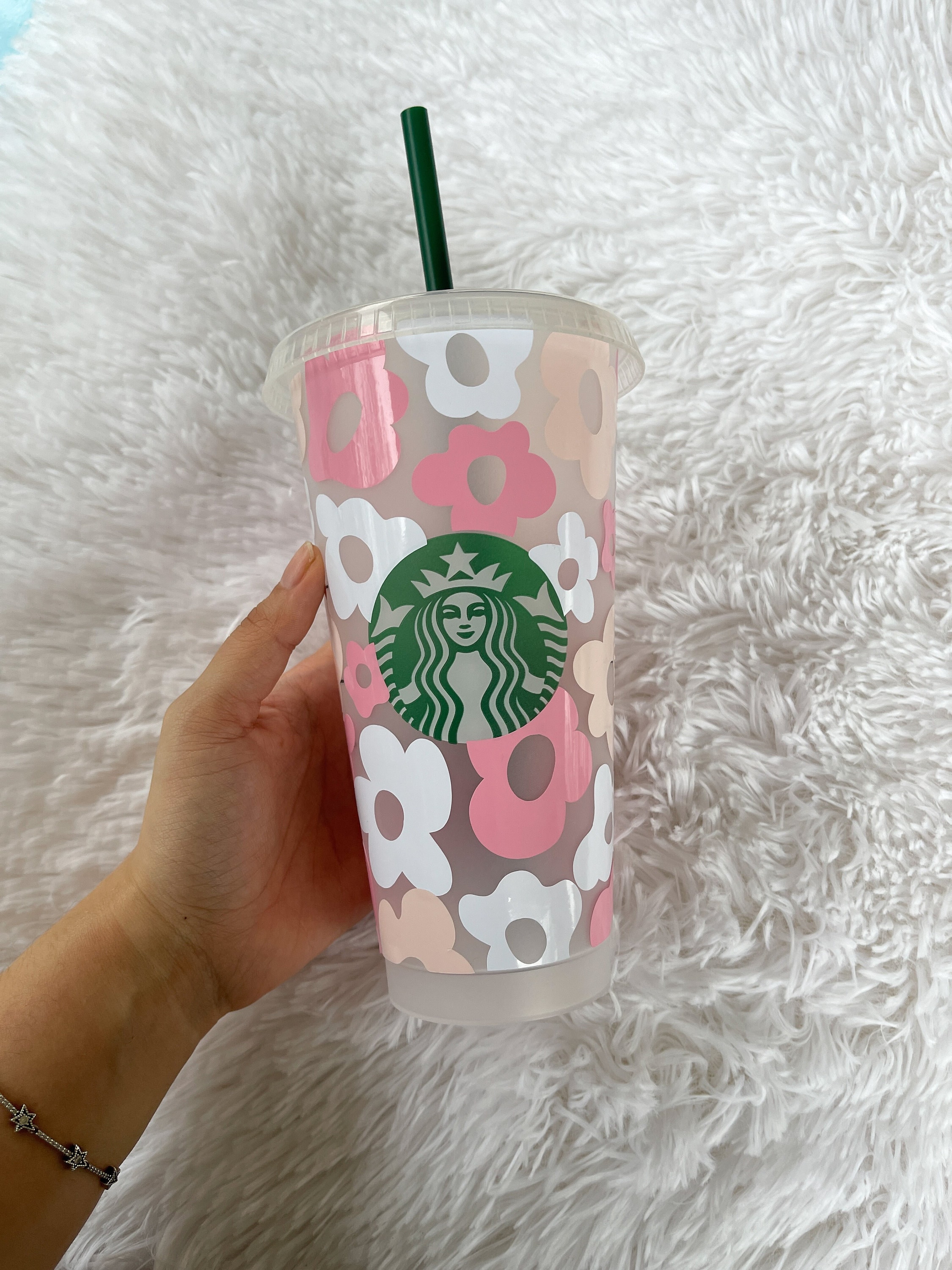 Pink Groovy Flowers Personalized Starbucks Cup | Cute Reusable Custom  Starbucks Cup | Bridesmaid Gift | Pink Retro Flowers Starbucks Cup