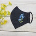 Forget me not, daisy flower face mask - hand made, embroidered linen 3 layers washable reusable face mask Canada, ship USA spring summer 