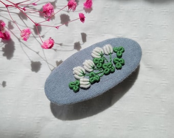 Hand embroidered barrette hair clip, hair accessories, gift for her