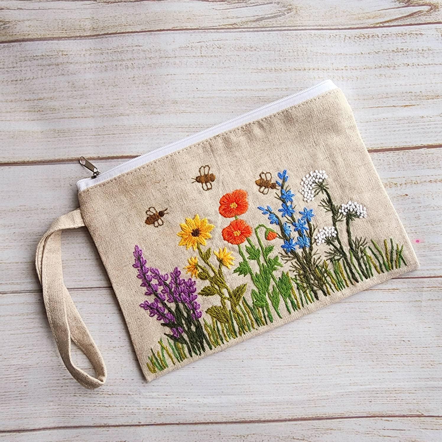 Hand Embroidered Bag, Zipper Pouch, Pencil Case, Make up Bag Hand Embroidered Bag, Zipper Pouch, Pencil Case, Make up Bag