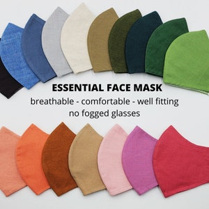 Face mask - natural fabric w/ filter pocket and nose wire, face mask for women/teens, for small/average face, spring summer mask