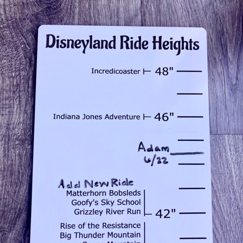 Disneyland & California Adventure Ride Height Growth Chart Etsy