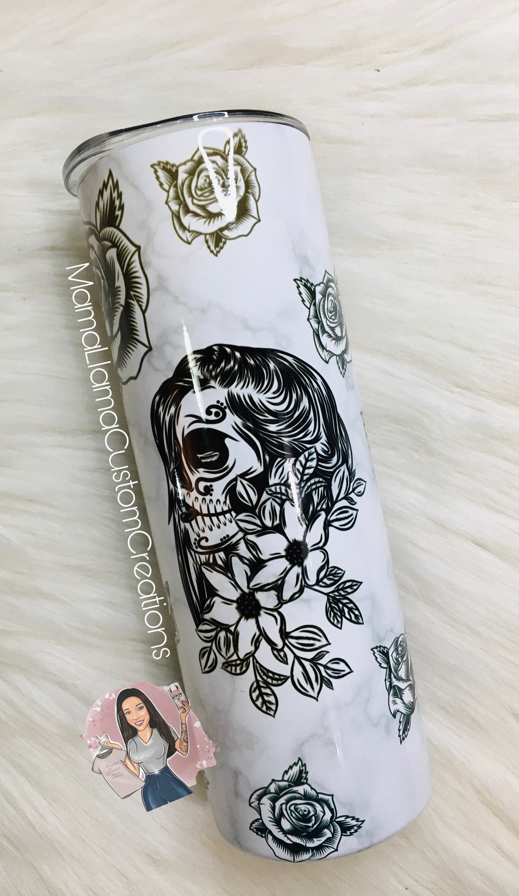 Sugar Skull Tumbler Rose Tumbler Marble Tumbler Skull Etsy UK