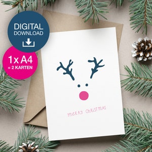 Klappkarte Weihnachten "Rudolph" zum selbst ausdrucken