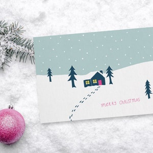Postkarte Weihnachten Merry Christmas "Haus im Schnee"