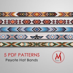 15 in Long Lenght Peyote bead patterns for hat bands, native inspired, indian thunderbird style, seed beads size 11/0 - PDF instant download