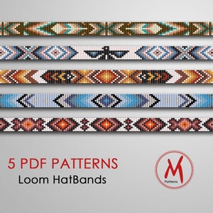 15 in Long Lenght Loom bead patterns for hat bands, native inspired, indian thunderbird style, miyuki beads size 11/0 - PDF instant download