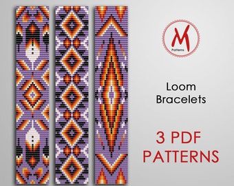 Jewelry making KIT DIY Make your bracelet beadwork looming pattern Gift idea Feather Stripe Bead Kit for creating 1 Loom Bracelet