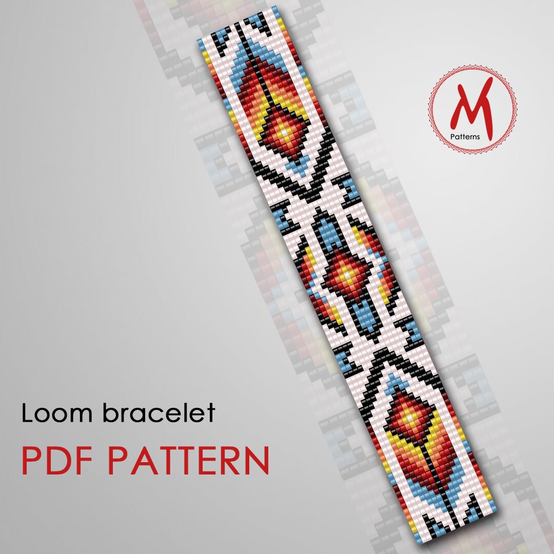 Sunset Feather Bead Pattern for Bracelet Native Inspired, Loomed
