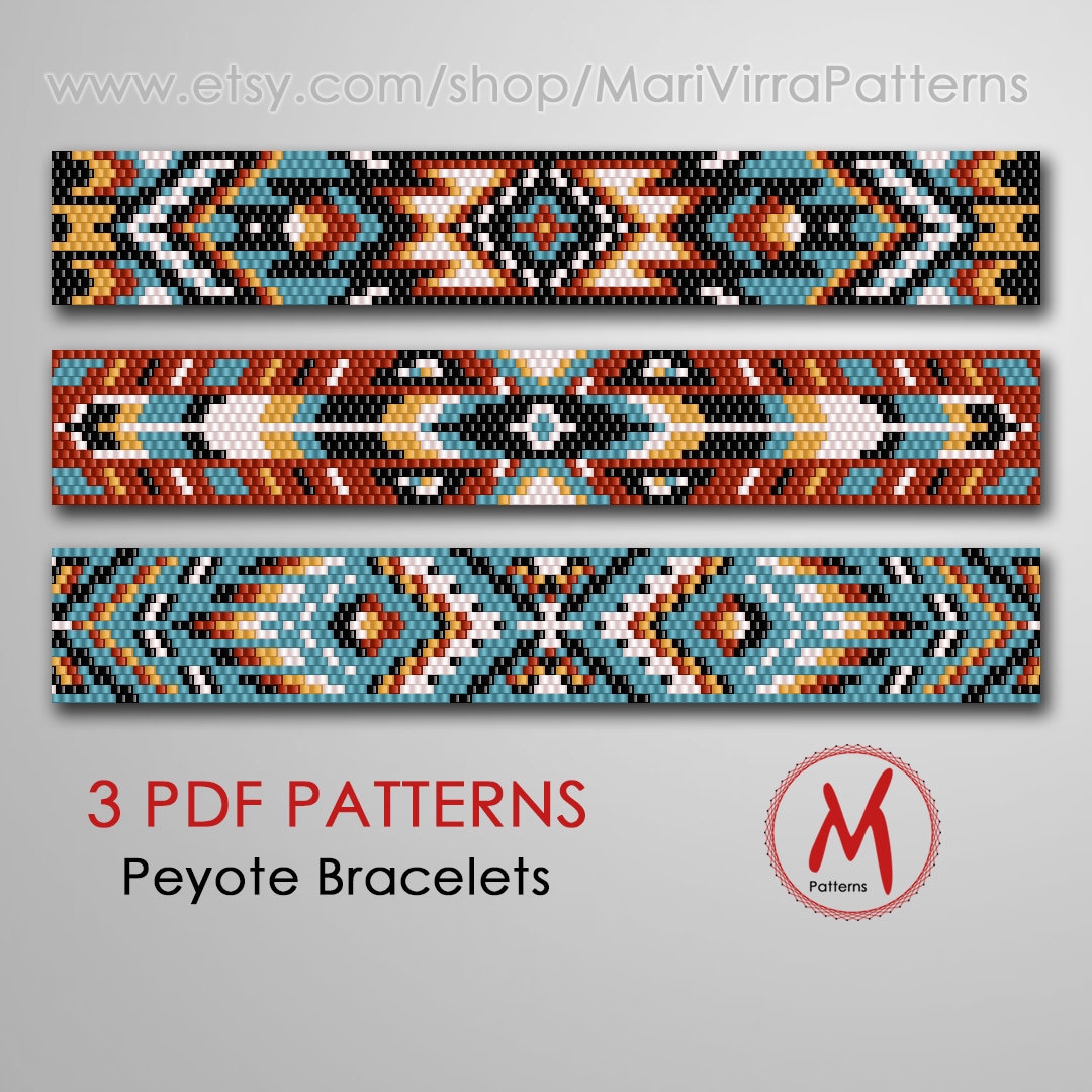 arrow-peyote-bead-patterns-for-bracelets-set-of-3-pattern-native-inspired-indian-style-miyuki-seed-beads-11-0-size-pdf-instant-download-etsy