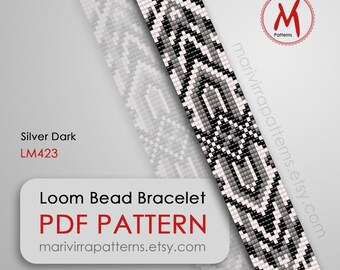 Silver Dark Loom bead pattern for bracelet - loom for beginners, aztec easy loomed pattern, miyuki beads 11/0 - PDF instant download #LM423