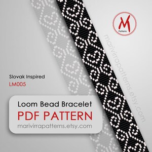 Slovak Inspired Loom bead pattern for bracelet - Black and White, native geometry ornament, miyuki beads 11/0 size - PDF instant download