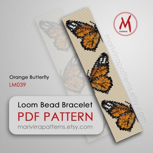 Orange Butterfly Loom bead pattern for bracelet - Gold Monarch Butterfly pattern, miyuki delica seed beads 11/0 - PDF instant download