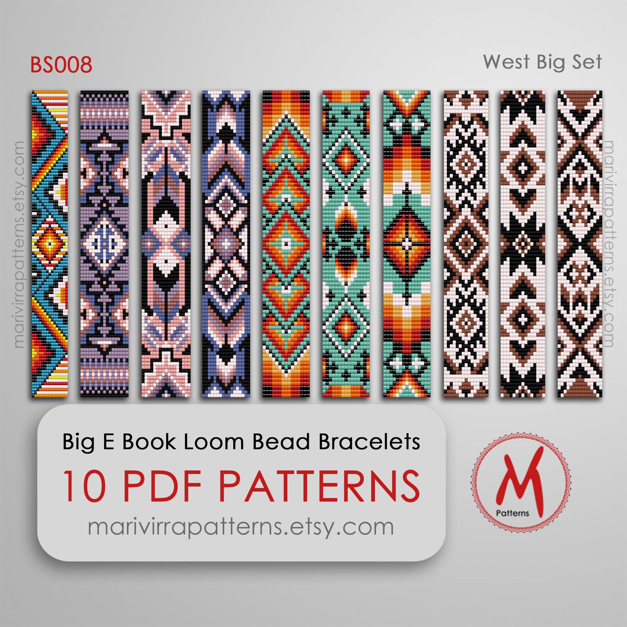 West Big Set Loom bead patterns for bracelets - Set of 10 patterns, indian inspired big book, beads 11/0 size - PDF instant download #BS008