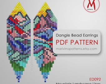 Mountain Landscape Bead pattern for Dangle Long Earring - Native inspired, nature boho style, miyuki seed beads 11/0 - PDF download #ED092