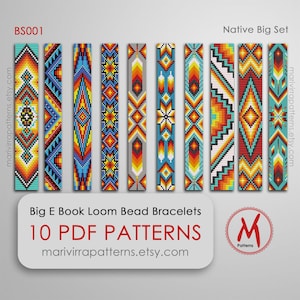 Patrones de cuentas Native Big Set Loom para pulseras: conjunto de 10 patrones, libro grande inspirado, cuentas Miyuki tamaño 11/0 - Descarga instantánea en PDF #BS001