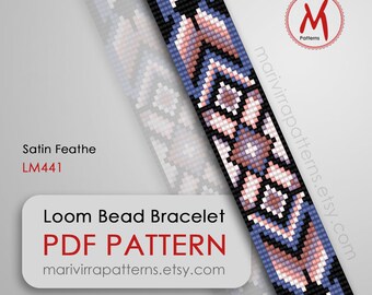 Satin Feather Loom bead pattern for bracelet - Native inspired, western cowboy ornament, seed beads 11/0 size - PDF instant download #LM441