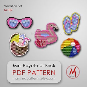 Vacation Set Peyote or Brick bead pattern for earrings or brooch pin - mini scheme, miyuki seed beads 11/0 size - PDF instant download #M182