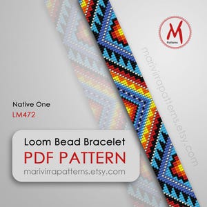 Native One Loom bead pattern for bracelet - Indian inspired, loomed bracelet, hatband idea easy set, miyuki beads 11/0 - PDF download #LM472