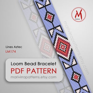 Lines Aztec Loom bead patterns for bracelets - Native inspired, western blue white, miyuki beads 11/0 size - PDF instant download #LM174