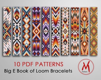 Square Big Set Loom bead patterns for bracelets, 10 patterns, loomed big E book, native inspired, beads 11/0 size - PDF instant download
