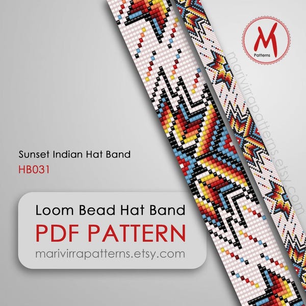 Sunset Indian Loom bead pattern for hat band, native inspired style western band square, miyuki bead 11/0 size, PDF instant download #HB031