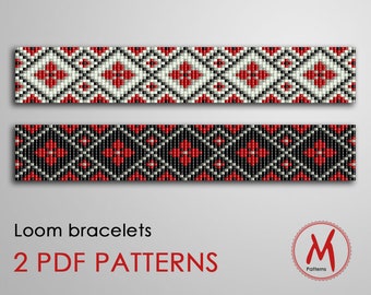 Style Loom Pattern for bracelets - Set of 2 patterns, native inspired, slavic pattern, miyuki seed beads 11/0 size - PDF instant download