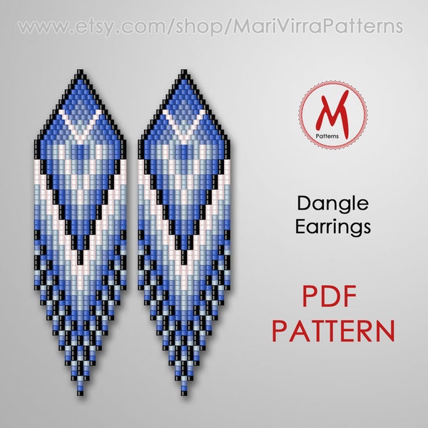 Blue Cold bead pattern for Dangle Earrings - Native inspired, south western style, miyuki delica seed beads 11/0 size - PDF instant download