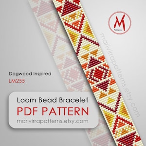Patrón de cuentas de telar inspirado en Dogwood para pulsera - Bordado moderno de inspiración nativa, cuentas Miyuki tamaño 11/0 - Descarga instantánea en PDF #LM255